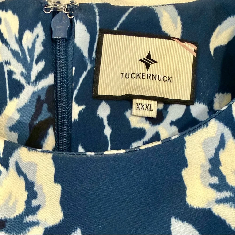 Tuckernuck Blue and White Long-Sleeve Floral Maxi Dress with Feather Cuffs - Picture 2 of 5